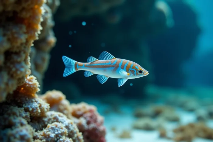 Gobie à bandes bleues dans un récif corallien illustrant le changement de sexe naturel chez les poissons
