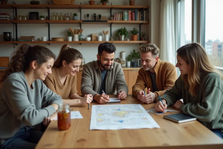 Groupe d'adultes profitant de diverses activités de loisirs créatifs et quotidiens dans un appartement moderne