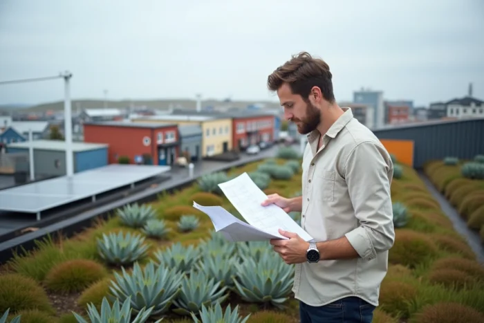 Urbaniste sur un toit végétalisé à Reykjavik symbolisant l'adaptation climatique des pays les moins touchés par le réchauffement